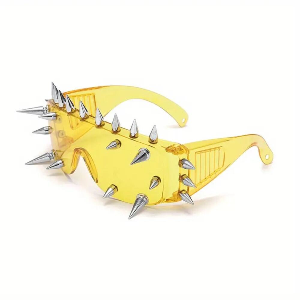 Goth Emo Punk Cyberpunk Spiked Glasses Shades - Yellow